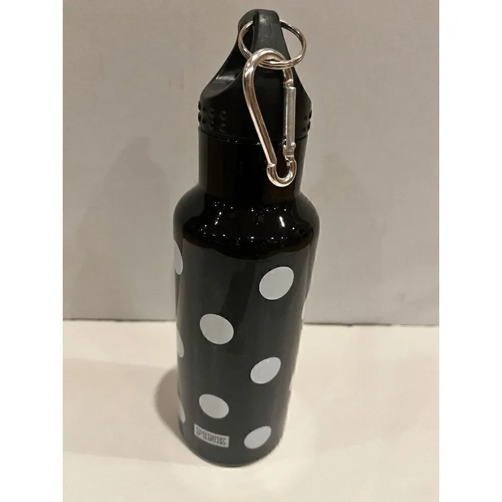 Victoria's Secret PINK BPA Free Water Bottle Black w/ White Polka Dots Key Ring - Picture 1 of 2